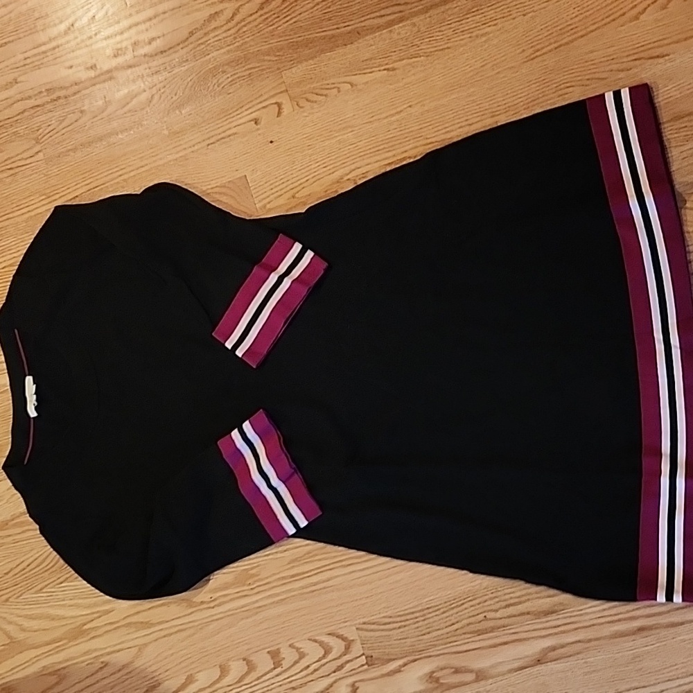 EUC Boden Black Dress with Purple Stripes Wool Blend - Size 10